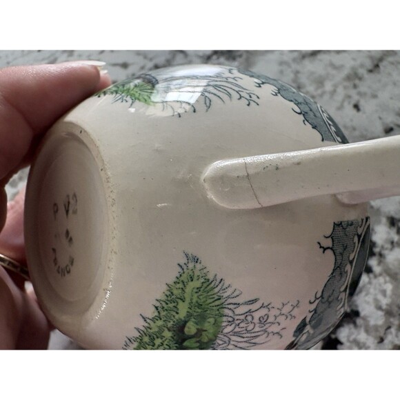 PV France Quimper Style Scenic Teacup Saucer Rare HTF Birds and Flowers SEE Pics - Picture 8 of 11